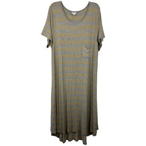 LULAROE Carly Swing Hi-Lo Hem Shirt Dress Gray/Yellow Stripe Jersey Size Medium